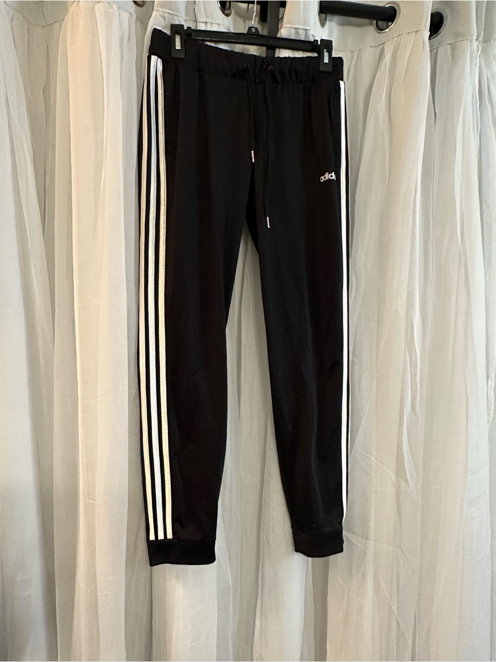 Adidas Men’s Black Track Pants with White Stripes